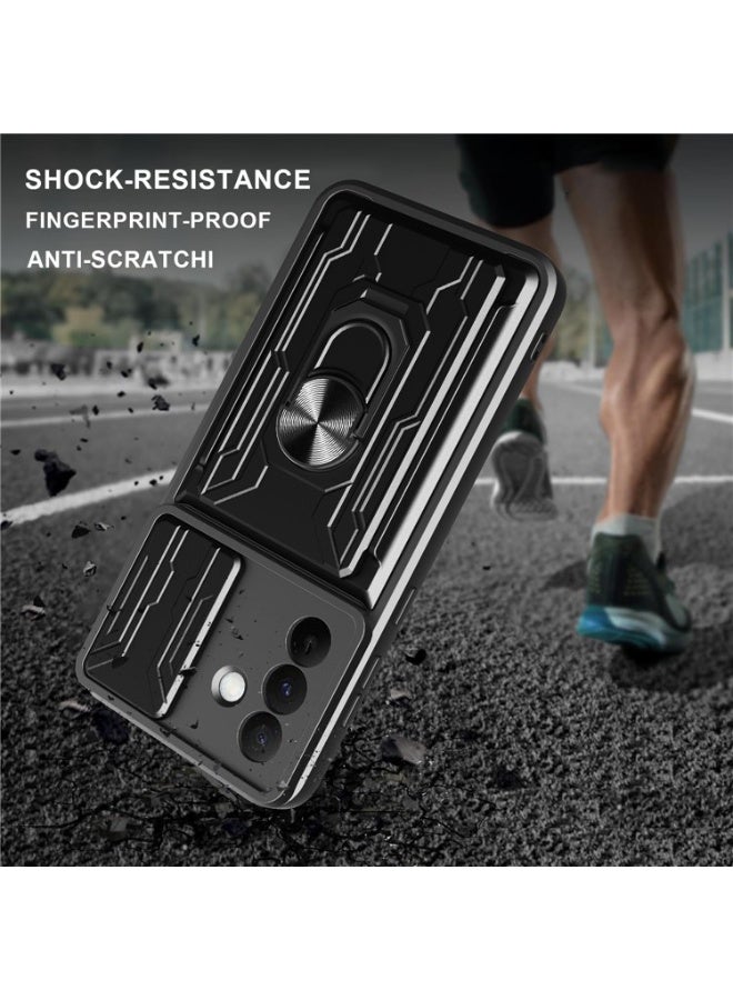 جراب شيلد لـ Samsung S25 FE بحماية كاملة ضد الصدمات وغطاء كاميرا متحرك مع دبلة معدنية وحافظة بطاقات - Image 2